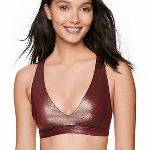 New! Victorias Secret Golden Metallic Burgundy Shimmer Strappy Sports Bra / S